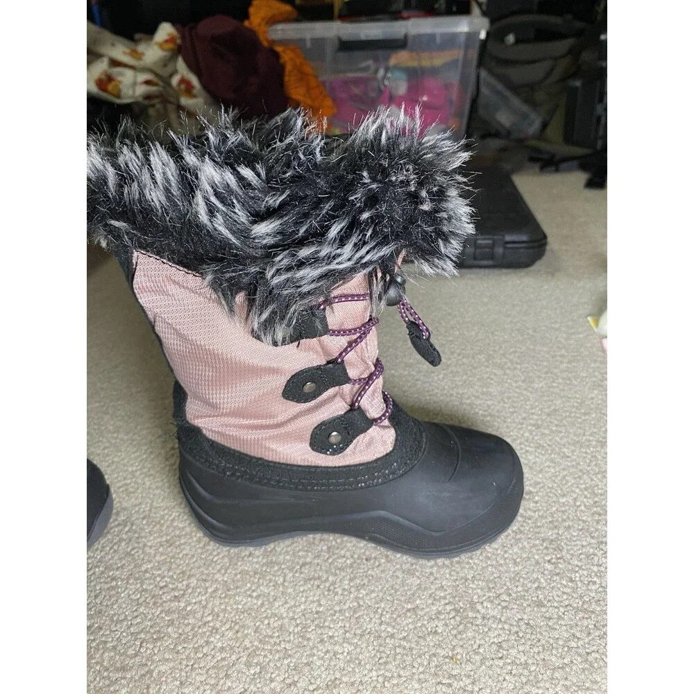 Kamik Kids Pink Black Waterproof Winter Snow Boots Faux Fur Trim Size 11